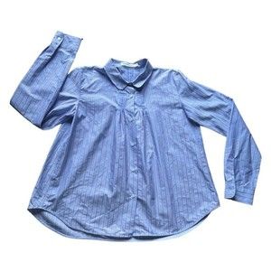 Lis Lareida Pleated Blouse Top Shirt Ruffle Front Portugal Striped Blue Women 34